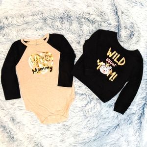 "Wild About Mommy" 24 MONTHS 2 Piece Set Black/Tan Onesie & Sweatshirt
